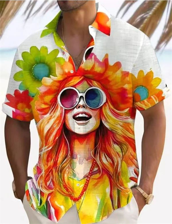 Men’s American Flag Button-Up Shirt – Patriotic Short Sleeve Hawaiian Top for 4th of July