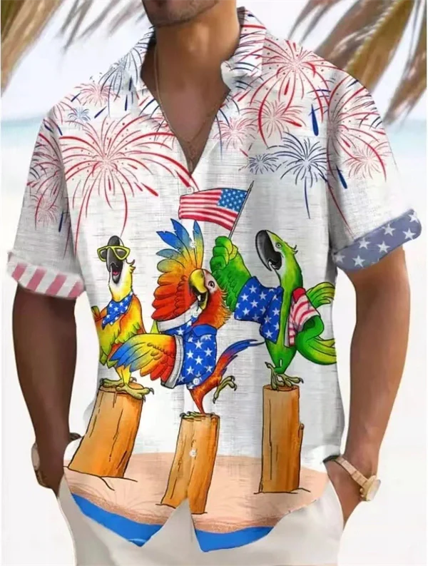 Men’s American Flag Button-Up Shirt – Patriotic Short Sleeve Hawaiian Top for 4th of July