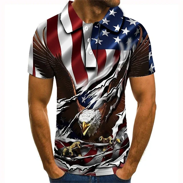 Men’s American Flag Polo Shirt – 3D Print Short Sleeve Golf Shirt for Veterans, Casual, Party & Holiday Wear