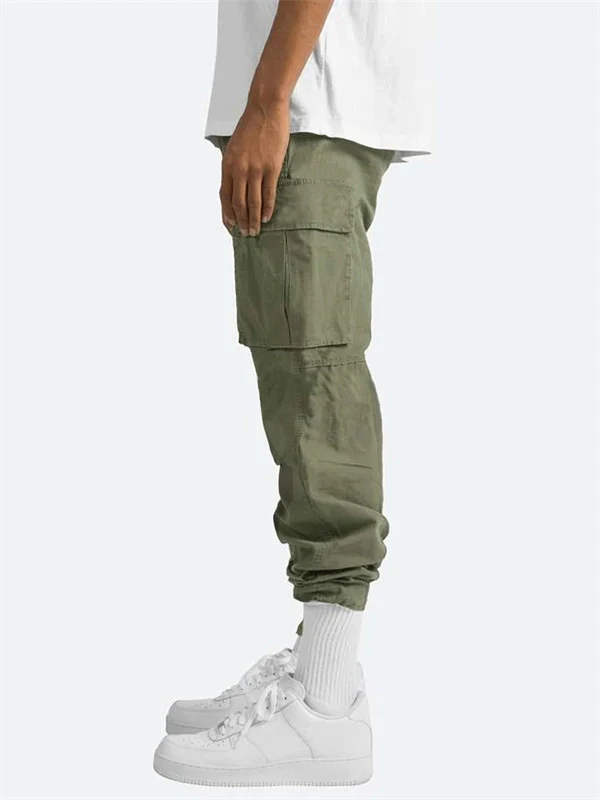 Men’s Casual Cargo Pants – Workwear Style, Drawstring Waist, Tactical Multi-Pocket Trousers