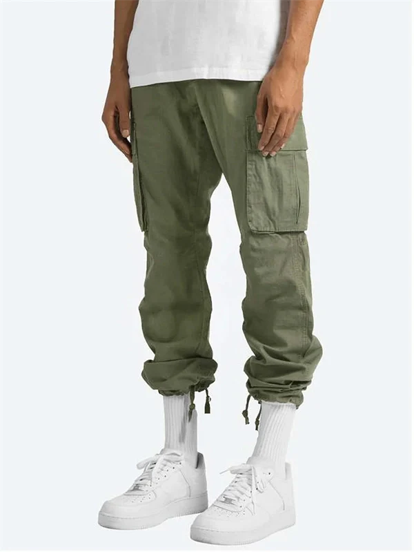 Men’s Casual Cargo Pants – Workwear Style, Drawstring Waist, Tactical Multi-Pocket Trousers