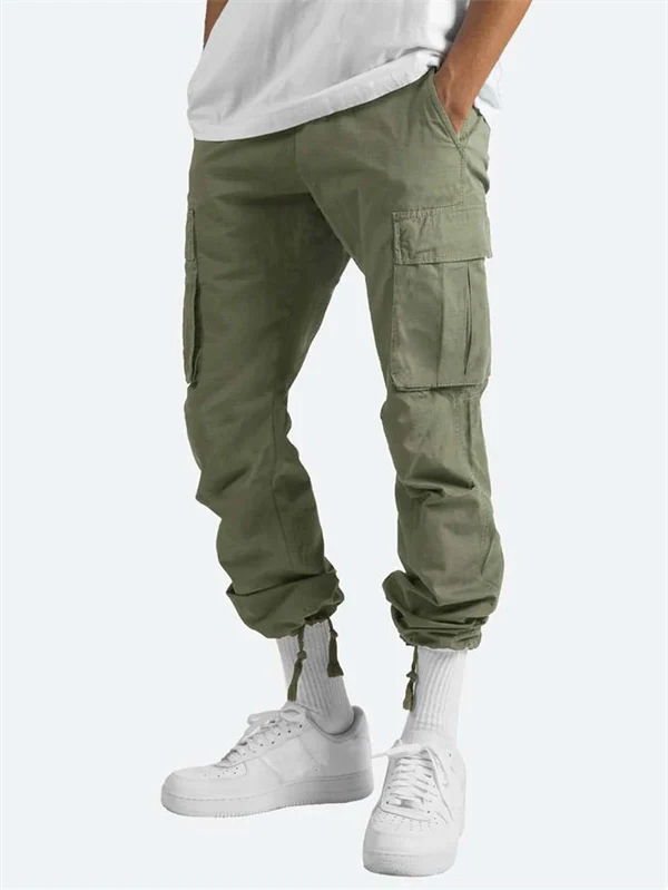 Men’s Casual Cargo Pants – Workwear Style, Drawstring Waist, Tactical Multi-Pocket Trousers