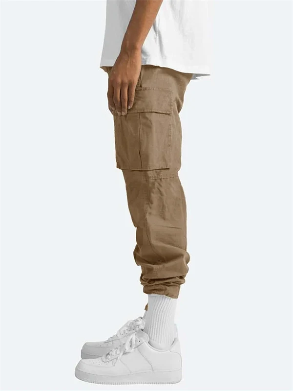 Men’s Casual Cargo Pants – Workwear Style, Drawstring Waist, Tactical Multi-Pocket Trousers
