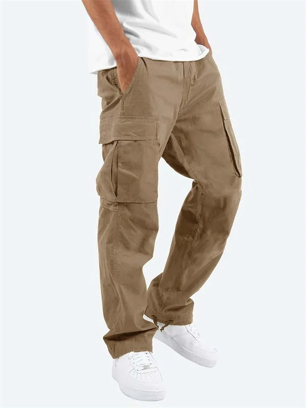 Men’s Casual Cargo Pants – Workwear Style, Drawstring Waist, Tactical Multi-Pocket Trousers