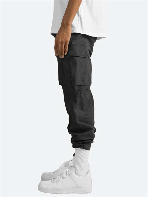 Men’s Casual Cargo Pants – Workwear Style, Drawstring Waist, Tactical Multi-Pocket Trousers
