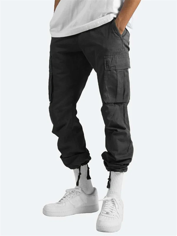 Men’s Casual Cargo Pants – Workwear Style, Drawstring Waist, Tactical Multi-Pocket Trousers