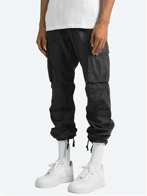 Men’s Casual Cargo Pants – Workwear Style, Drawstring Waist, Tactical Multi-Pocket Trousers