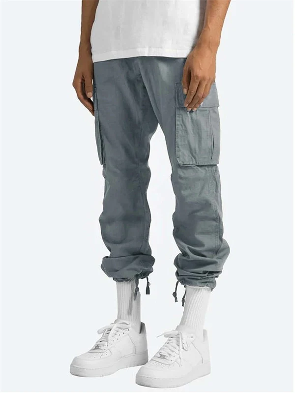 Men’s Casual Cargo Pants – Workwear Style, Drawstring Waist, Tactical Multi-Pocket Trousers