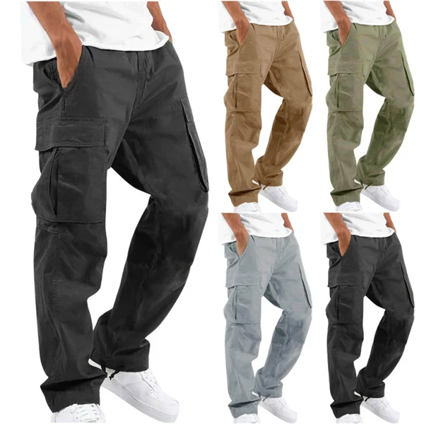 Men’s Casual Cargo Pants – Workwear Style, Drawstring Waist, Tactical Multi-Pocket Trousers