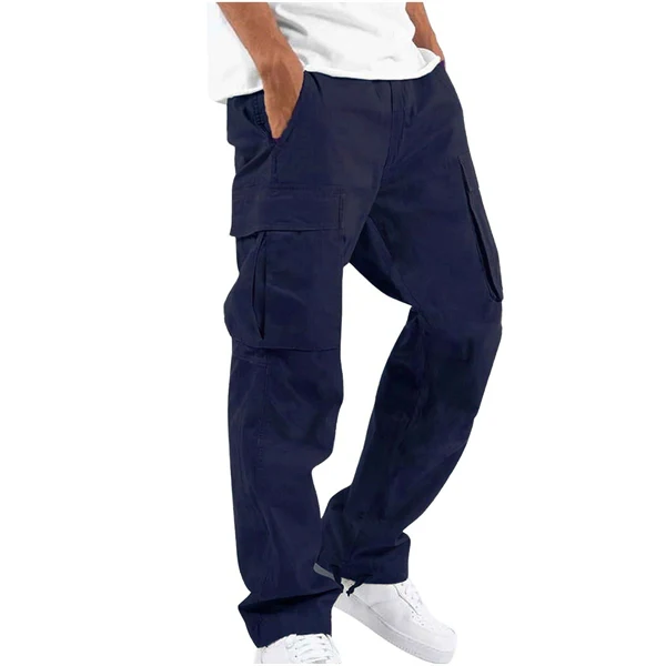 Men’s Casual Cargo Pants – Workwear Style, Drawstring Waist, Tactical Multi-Pocket Trousers