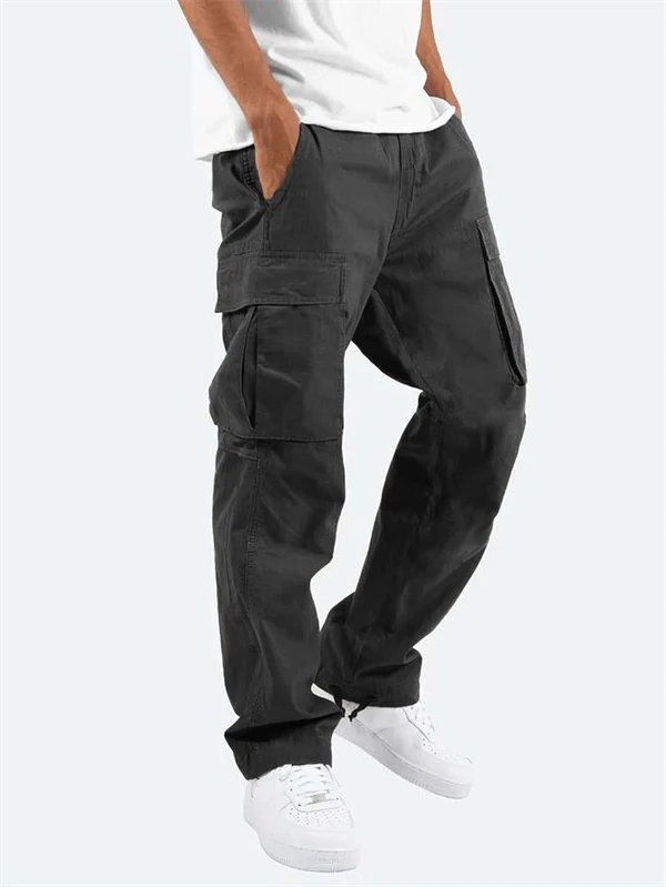 Men’s Casual Cargo Pants – Workwear Style, Drawstring Waist, Tactical Multi-Pocket Trousers