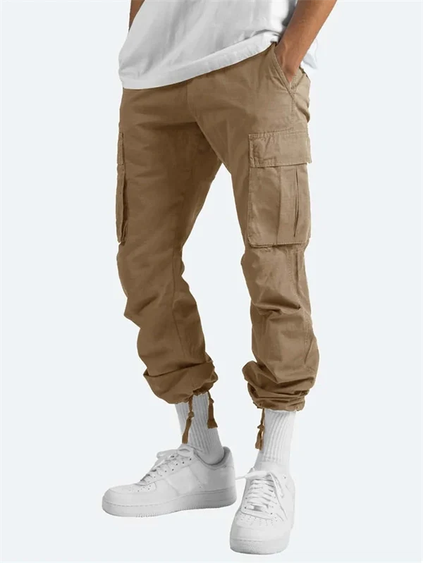 Men’s Casual Cargo Pants – Workwear Style, Drawstring Waist, Tactical Multi-Pocket Trousers