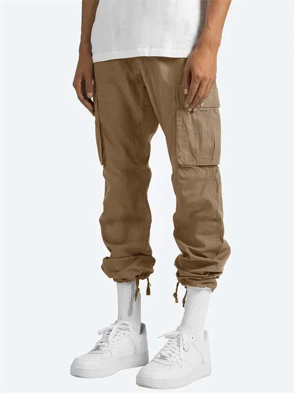 Men’s Casual Cargo Pants – Workwear Style, Drawstring Waist, Tactical Multi-Pocket Trousers