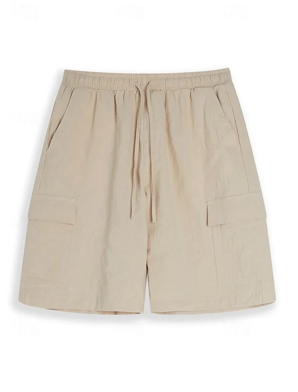 Men’s Casual Linen Shorts – Breathable Summer Beachwear with Drawstring & Utility Pockets