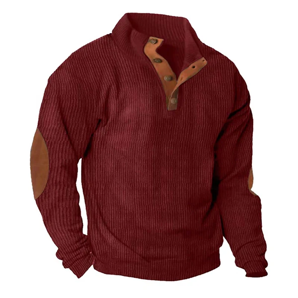 Men’s Corduroy Stand Collar Sweatshirt – Loose Fit Outdoor Pullover