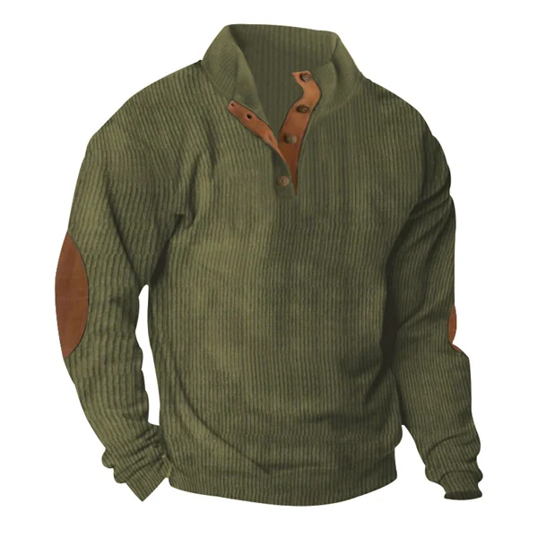 Men’s Corduroy Stand Collar Sweatshirt – Loose Fit Outdoor Pullover