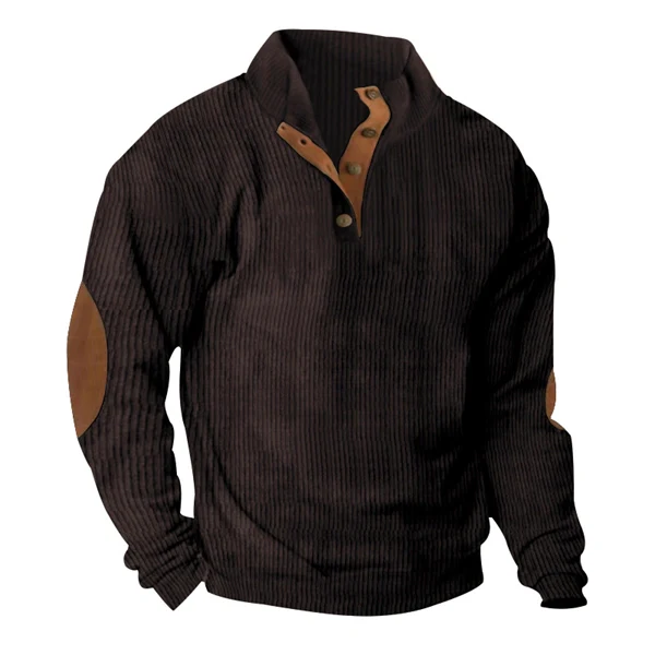 Men’s Corduroy Stand Collar Sweatshirt – Loose Fit Outdoor Pullover