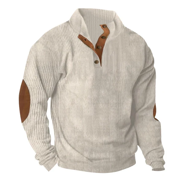 Men’s Corduroy Stand Collar Sweatshirt – Loose Fit Outdoor Pullover