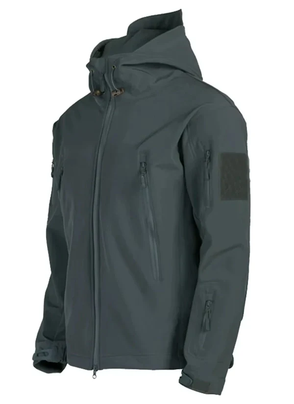 Men's Fleece-Lined Tactical Jacket - Waterproof Softshell Military Style Coat with Hood and Multiple Pockets