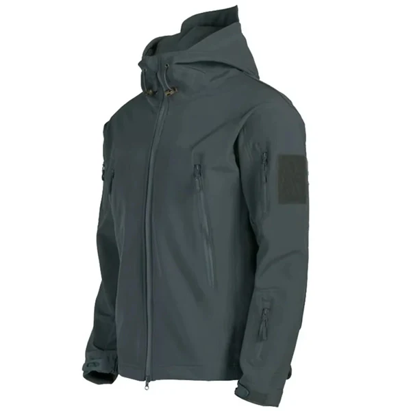 Men's Fleece-Lined Tactical Jacket - Waterproof Softshell Military Style Coat with Hood and Multiple Pockets