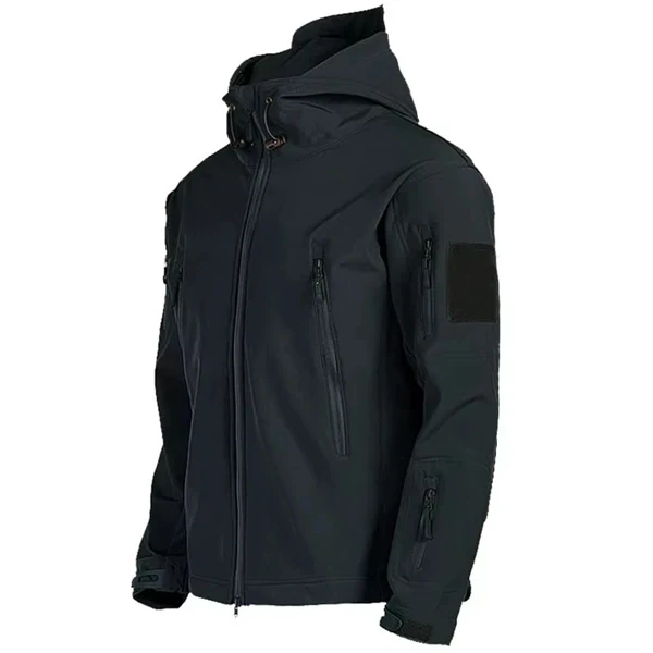 Men's Fleece-Lined Tactical Jacket - Waterproof Softshell Military Style Coat with Hood and Multiple Pockets