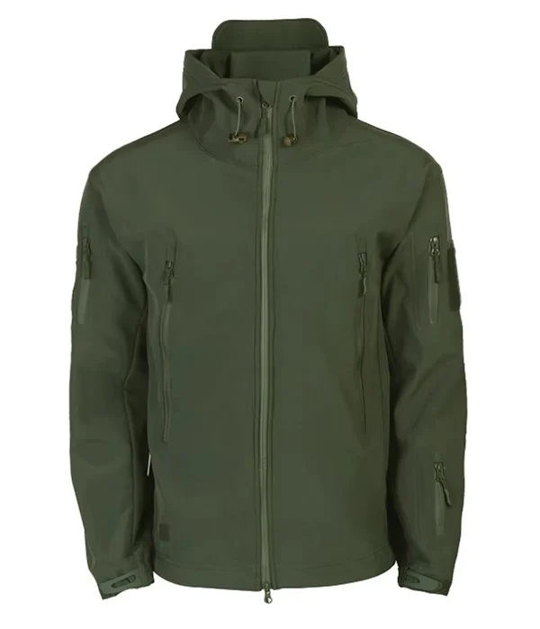 Men's Fleece-Lined Tactical Jacket - Waterproof Softshell Military Style Coat with Hood and Multiple Pockets