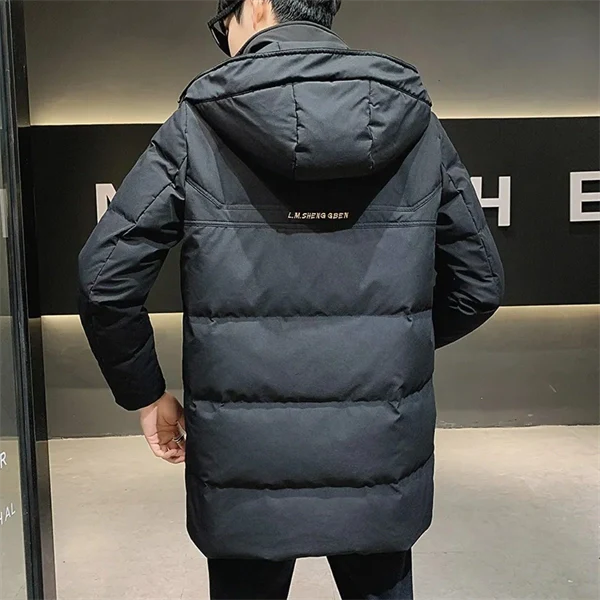 Men’s Hooded Down Jacket – Mid-Length, Warm, Slim Fit Winter Coat