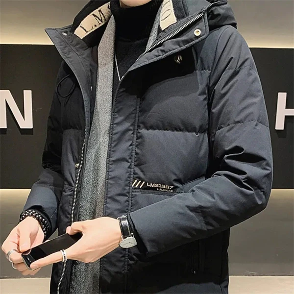 Men’s Hooded Down Jacket – Mid-Length, Warm, Slim Fit Winter Coat