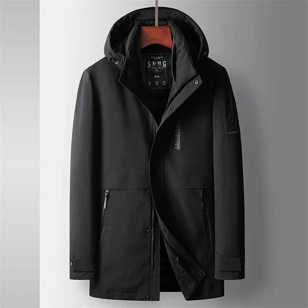 Men's Mid-Length Winter Down Jacket with Detachable Liner, Hooded