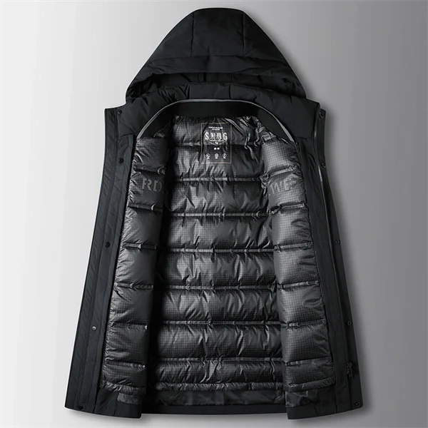 Men's Mid-Length Winter Down Jacket with Detachable Liner, Hooded