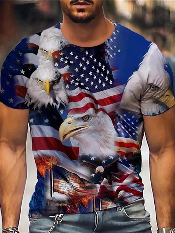Men’s Patriotic Eagle T-Shirt – American Flag 3D Print Tee for Veterans Day & Everyday Pride