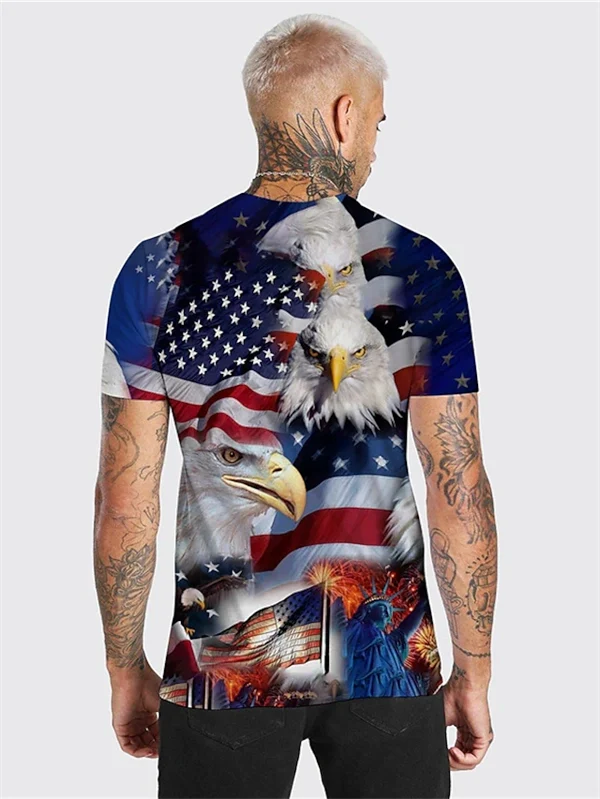 Men’s Patriotic Eagle T-Shirt – American Flag 3D Print Tee for Veterans Day & Everyday Pride