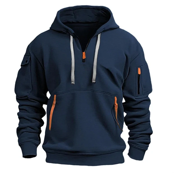 Men’s Plus Size Hooded Sweatshirt – Zip-Up, Multi-Pocket, Pullover Jacket for Spring & Fall
