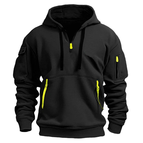 Men’s Plus Size Hooded Sweatshirt – Zip-Up, Multi-Pocket, Pullover Jacket for Spring & Fall