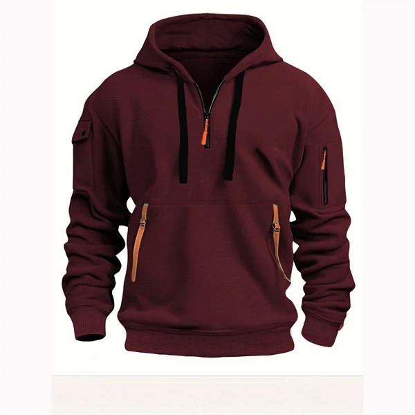 Men’s Plus Size Hooded Sweatshirt – Zip-Up, Multi-Pocket, Pullover Jacket for Spring & Fall