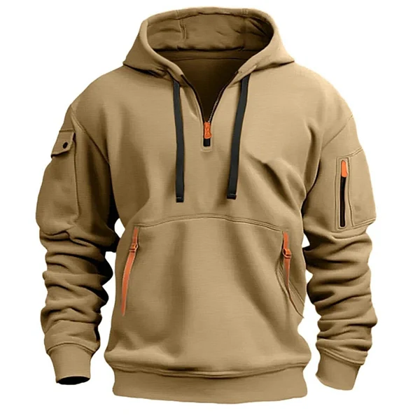 Men’s Plus Size Hooded Sweatshirt – Zip-Up, Multi-Pocket, Pullover Jacket for Spring & Fall