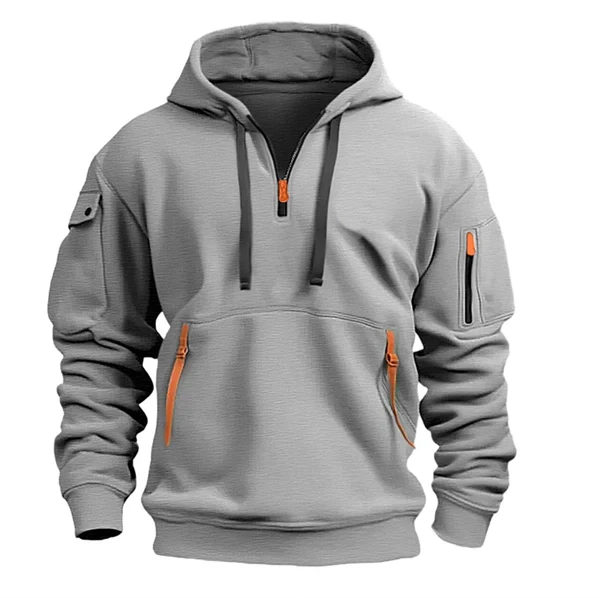 Men’s Plus Size Hooded Sweatshirt – Zip-Up, Multi-Pocket, Pullover Jacket for Spring & Fall