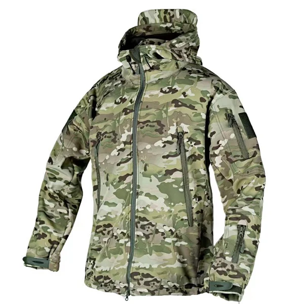 Men’s Tactical Camouflage Softshell Windbreaker – Fleece-Lined Interior Outdoor Jacket for Hiking & Cycling
