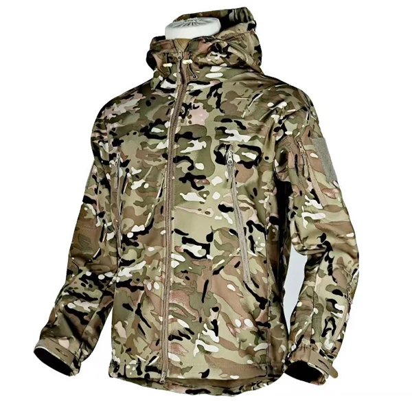 Men’s Tactical Camouflage Softshell Windbreaker – Fleece-Lined Interior Outdoor Jacket for Hiking & Cycling