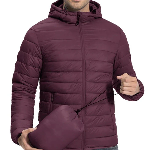 Men’s Ultra-Light Hooded Down Jacket – Warm & Packable Artificial Down Coat