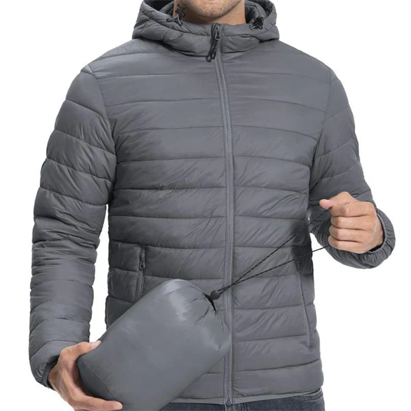 Men’s Ultra-Light Hooded Down Jacket – Warm & Packable Artificial Down Coat