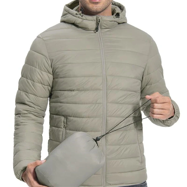 Men’s Ultra-Light Hooded Down Jacket – Warm & Packable Artificial Down Coat