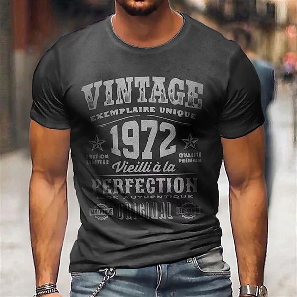 Men's Vintage 3D Letter Graphic Tee Short Sleeve T-Shirt