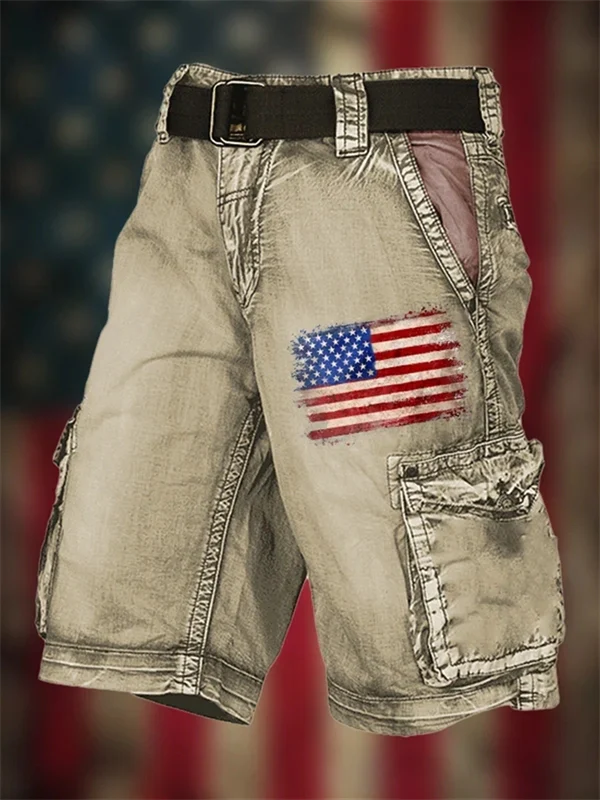 2025 Men's Vintage Independence Day Flag Cargo Shorts