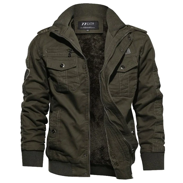 Men’s Winter Military-Style Fleece-Lined Jacket – Warm Tactical Cargo Coat for Fall & Cold Weather