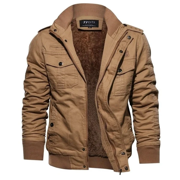 Men’s Winter Military-Style Fleece-Lined Jacket – Warm Tactical Cargo Coat for Fall & Cold Weather