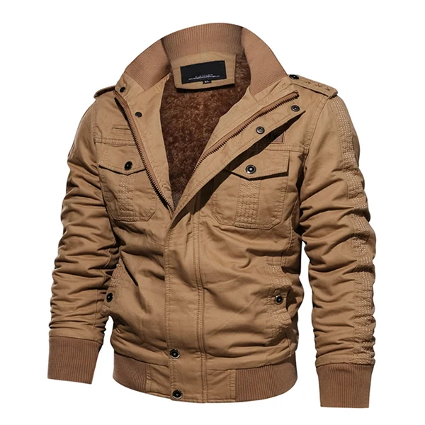 Men’s Winter Military-Style Fleece-Lined Jacket – Warm Tactical Cargo Coat for Fall & Cold Weather