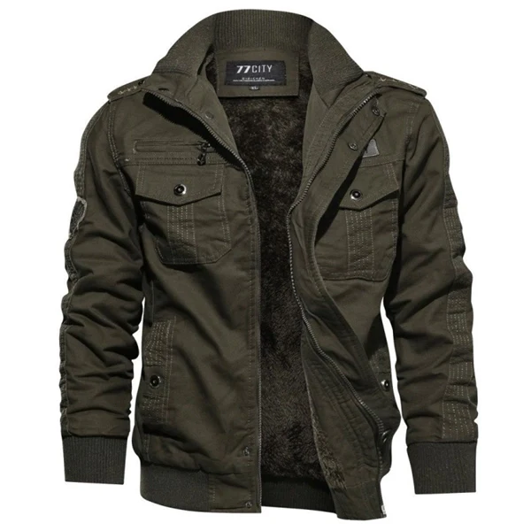 Men’s Winter Military-Style Fleece-Lined Jacket – Warm Tactical Cargo Coat for Fall & Cold Weather