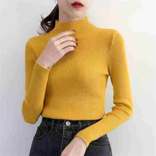 Mock Neck Sweater for Women - Ribbed Knit Pullover Top, Slim Fit Long Sleeve Jumper for Fall Winter