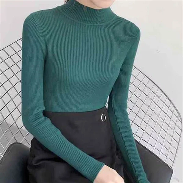 Mock Neck Sweater for Women - Ribbed Knit Pullover Top, Slim Fit Long Sleeve Jumper for Fall Winter